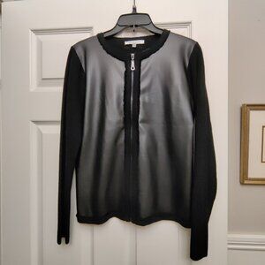 NEW Sioni Milano SZ-S Black Faux Leather Mixed Media Zip Cardigan/Jacket